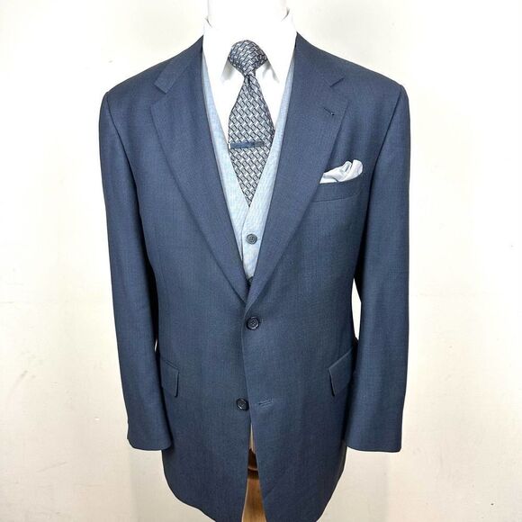 Hart Schaffner Marx Navy Birds Eye Gold Trumpeter Suit 46 R Pants 39 Read - Picture 3 of 13